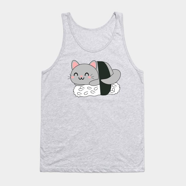 Cute Grey Sushi Cat Tank Top by Kam Bam Designs